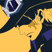a drawing of a man with a hat and goggles on