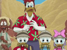 a group of cartoon characters including donald duck are standing in the desert