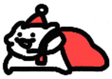 a black and white drawing of a cat wearing a santa hat and carrying a red bag .