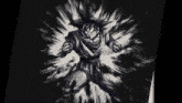 a black and white drawing of a dragon ball character