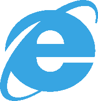 a blue circle with a white letter e inside of it