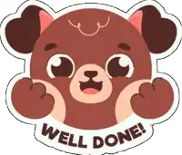 a sticker that says well done with a bear on it