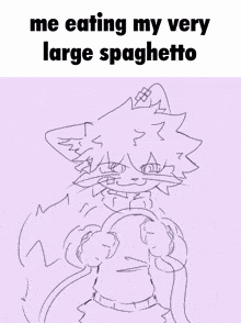 a black and white drawing of a skeleton with a caption that says " me eating my very large spaghetti "