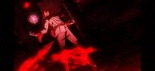 a cartoon character is being attacked by a red flame