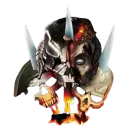 a skull with a helmet and a sword on it