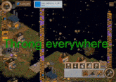 a screenshot of a game that says ' throng everywhere ' at the top