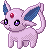 a pixel art of a purple cat with blue ears and a red spot on its forehead .