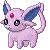 a pixel art of a purple cat with blue ears and a red spot on its forehead .