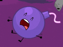 a purple cartoon bomb with a pink hose coming out of it 's mouth