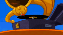 a cartoon drawing of a gramophone playing a record on a turntable