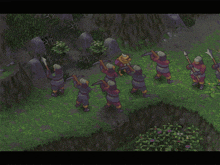 a group of soldiers are standing in a field holding spears