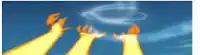 a pixel art drawing of a person 's hands reaching for something in the sky