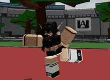 a girl in a video game is dancing in front of a sign that says " a "