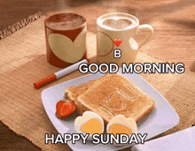 a picture of a plate of food with the words good morning happy sunday below it