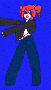 a drawing of a girl with red hair and a green jacket