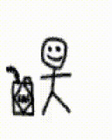 a cartoon of a stick figure playing a guitar and a speaker