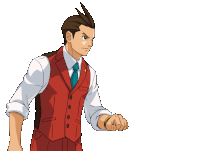 a cartoon of a man in a red vest and white shirt