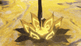 a painting of a lotus flower with a yellow glowing center