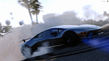 a video game screen shows a car drifting on a track