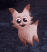 a cartoon cat is standing in the dark and smiling .