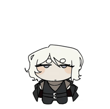 a cartoon drawing of a girl with white hair and a black vest