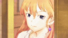 a drawing of a girl with a purple earring