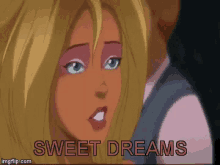 a cartoon of a woman with the words sweet dreams on the bottom