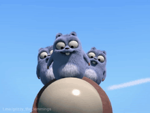 a group of cartoon animals are standing on top of a large ball with t.me/grizzy_the lemmings written below