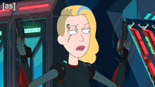 a cartoon character is holding a gun in front of a sign that says [ as ] on it
