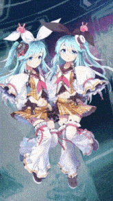 two anime girls are standing next to each other