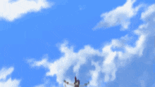 a cartoon character in a red dress is flying through the air