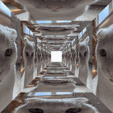 a picture of a cat looking through a mirror