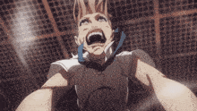 a cartoon character is screaming and looking up at the sky