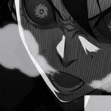 a black and white drawing of a person 's face with a swirl in his eye