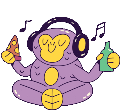 Monkey Listening To Music, Eating And Drinking. Sticker