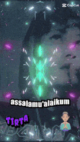 a picture of a girl with a caption that says assalamu ' alaikum