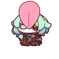a cartoon drawing of a girl with green hair and a pink tongue