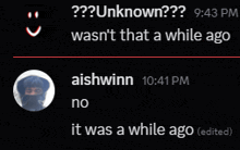 a screenshot of a conversation between aishwarnn and unknown