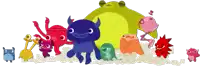 a group of cartoon monsters are standing together