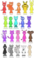 a bunch of cartoon characters with names like venus flynn skipper and goldie