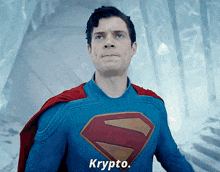 a man in a superman suit says krypto