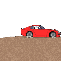 a pixel art drawing of a red sports car with a penguin driving it