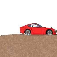 a pixel art drawing of a red sports car with a penguin driving it
