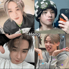 a collage of four photos of a young man with the name hong on the bottom