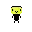 a pixel art drawing of a person standing next to a green item .