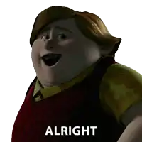 a cartoon character with braces on his teeth is smiling with the words alright below him