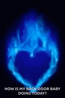 a picture of a blue heart with the words `` how is my back door baby doing today ? ''
