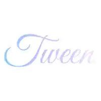the word tween is written in purple and blue on a white background