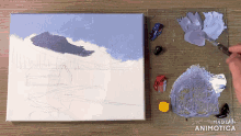 a painting is being painted on a canvas with the words made in animatica on the bottom