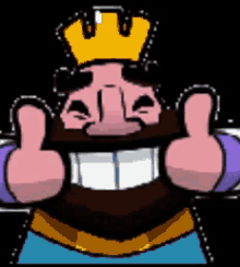 a cartoon of a king with a crown on his head giving a thumbs up